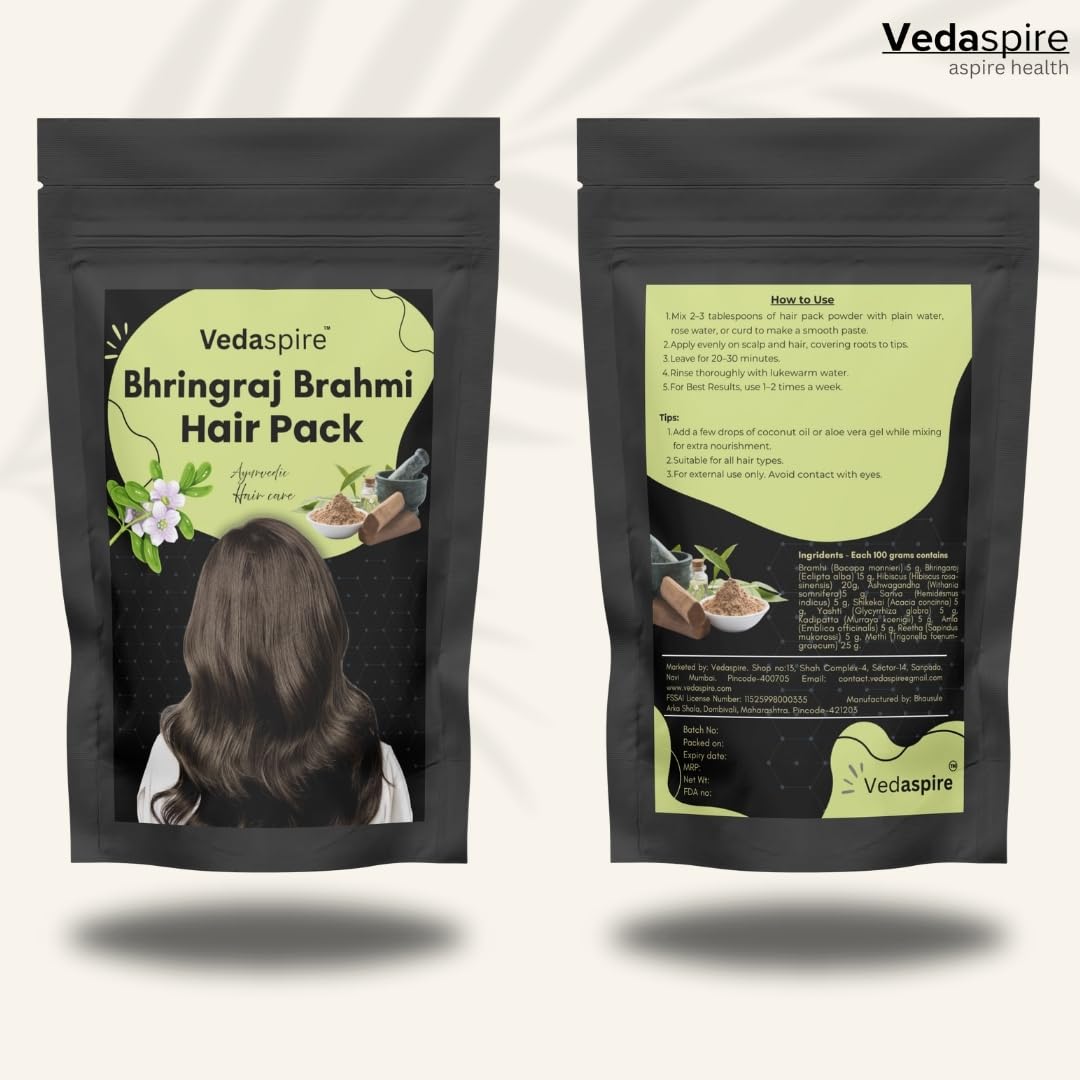 Bhringraj Brahmi Herbal Pack | Helps Reduce Breakage & Strengthen Roots | DIY Mask Powder with Hibiscus, Methi & Amla for Soft, Healthy Hair