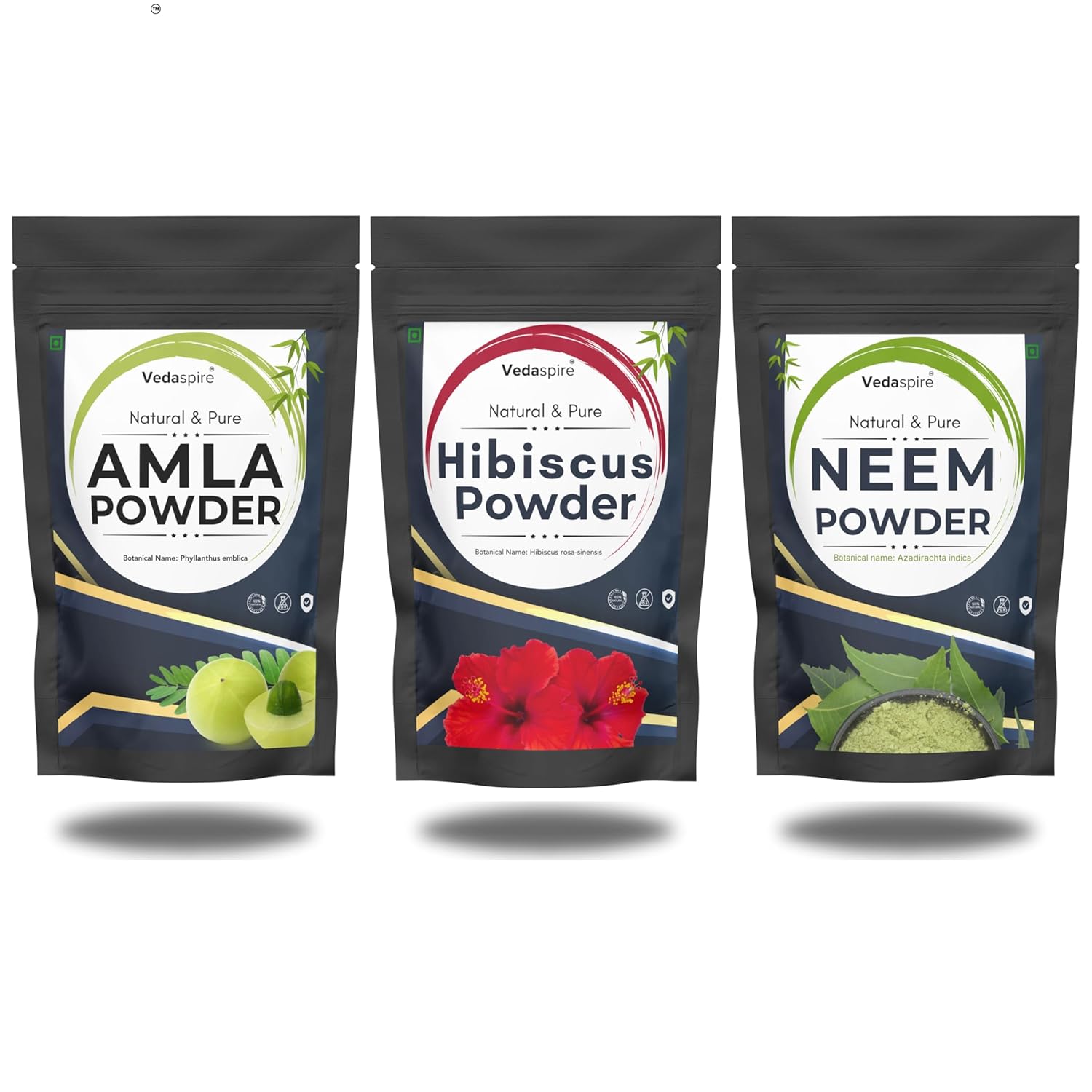 Amla, Hibiscus & Neem Powder Combo | Natural Hair & Face Pack | For Hair Growth, Dandruff, Dull & Damaged Hair | Acne, Skin Glow | Strengthens & Conditions | Pack of 3 (50g Each)