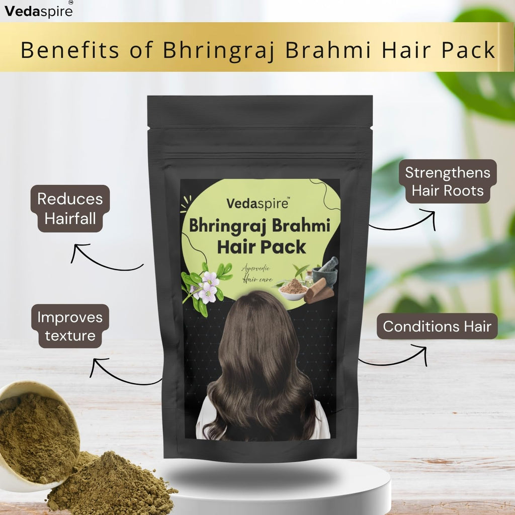 Bhringraj Brahmi Herbal Pack | Helps Reduce Breakage & Strengthen Roots | DIY Mask Powder with Hibiscus, Methi & Amla for Soft, Healthy Hair