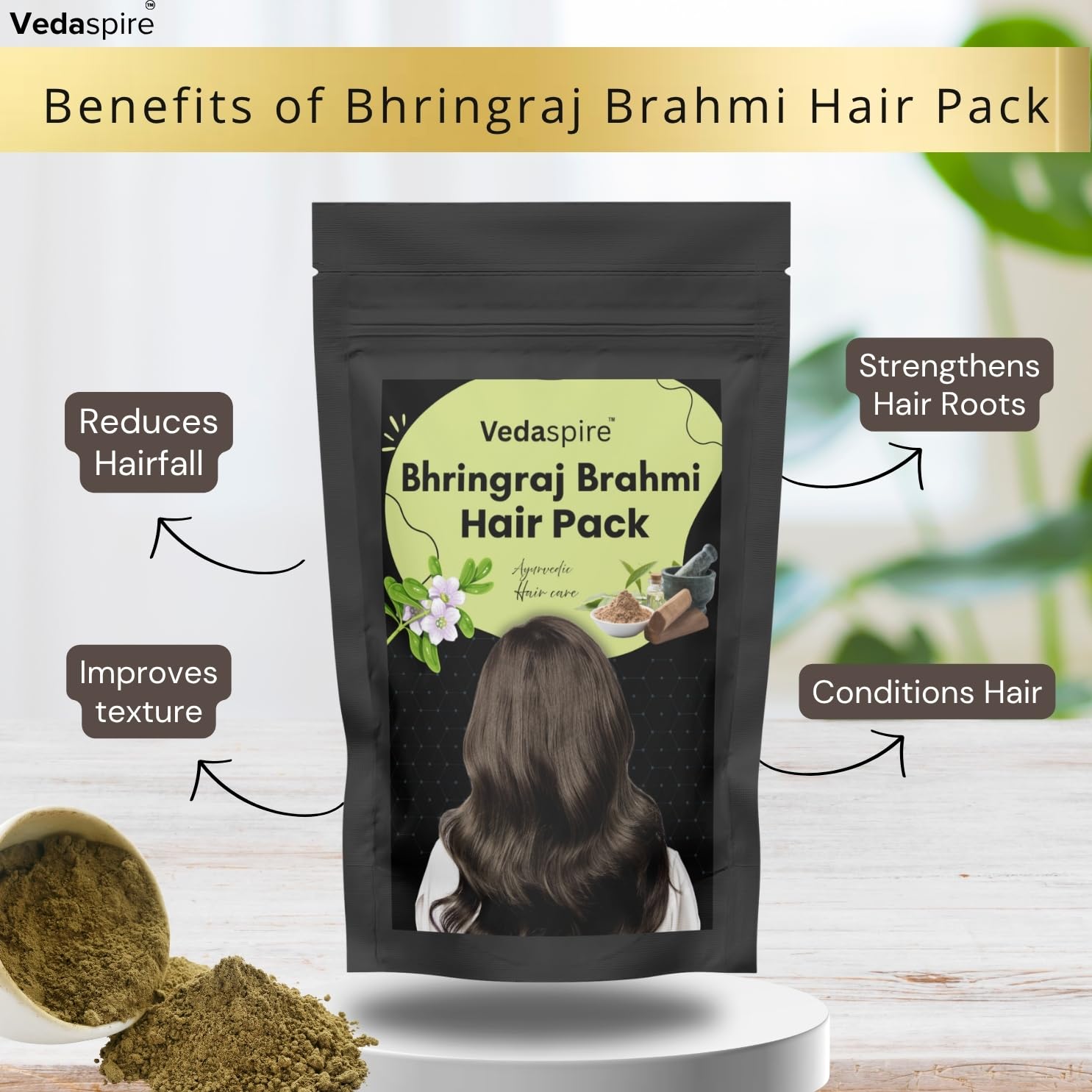 Bhringraj Brahmi Herbal Pack | Helps Reduce Breakage & Strengthen Roots | DIY Mask Powder with Hibiscus, Methi & Amla for Soft, Healthy Hair