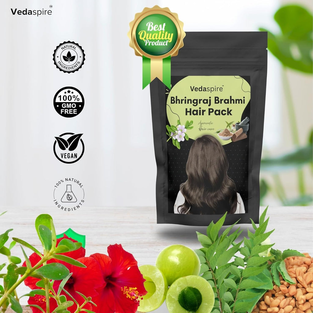 Bhringraj Brahmi Herbal Pack | Helps Reduce Breakage & Strengthen Roots | DIY Mask Powder with Hibiscus, Methi & Amla for Soft, Healthy Hair