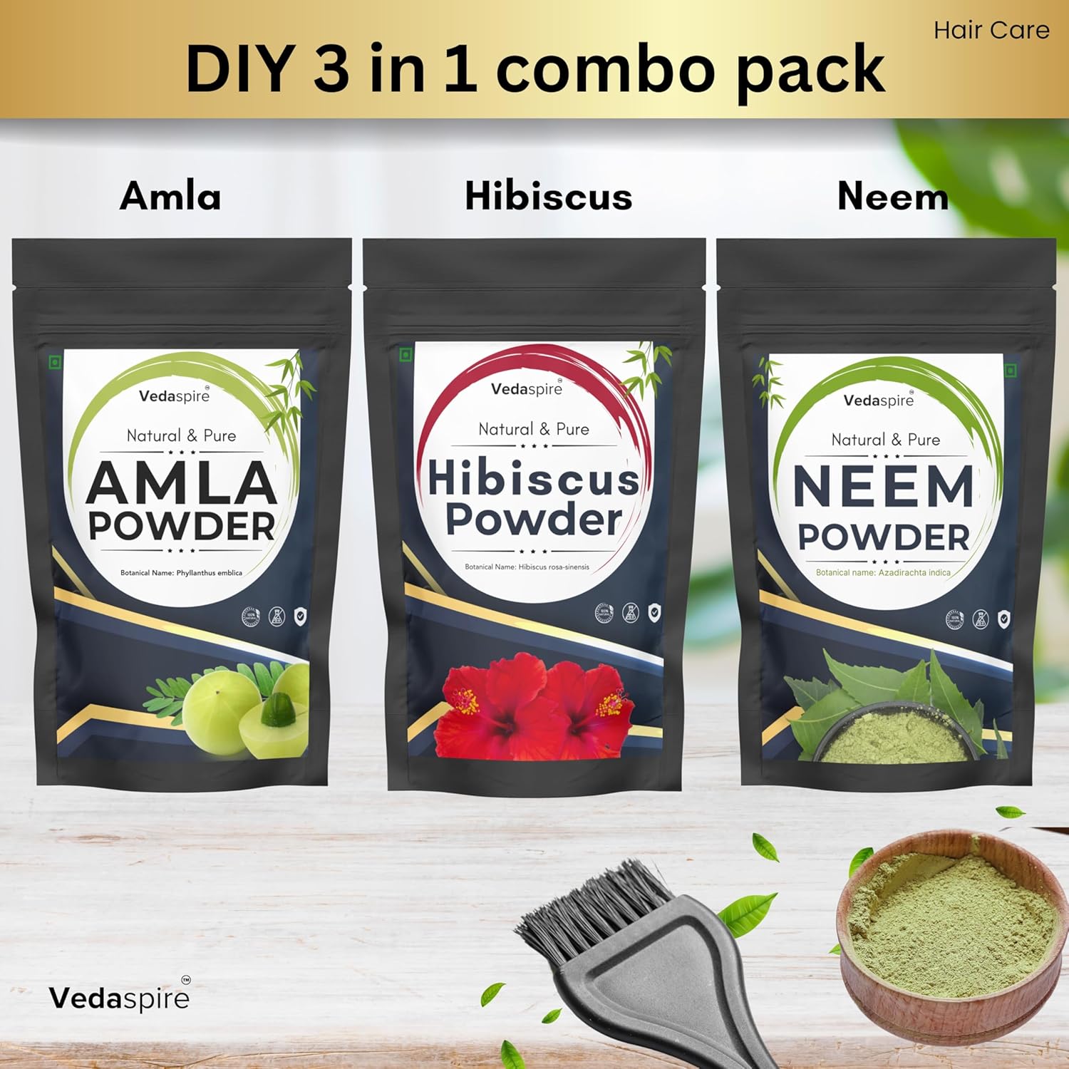 Amla, Hibiscus & Neem Powder Combo | Natural Hair & Face Pack | For Hair Growth, Dandruff, Dull & Damaged Hair | Acne, Skin Glow | Strengthens & Conditions | Pack of 3 (50g Each)