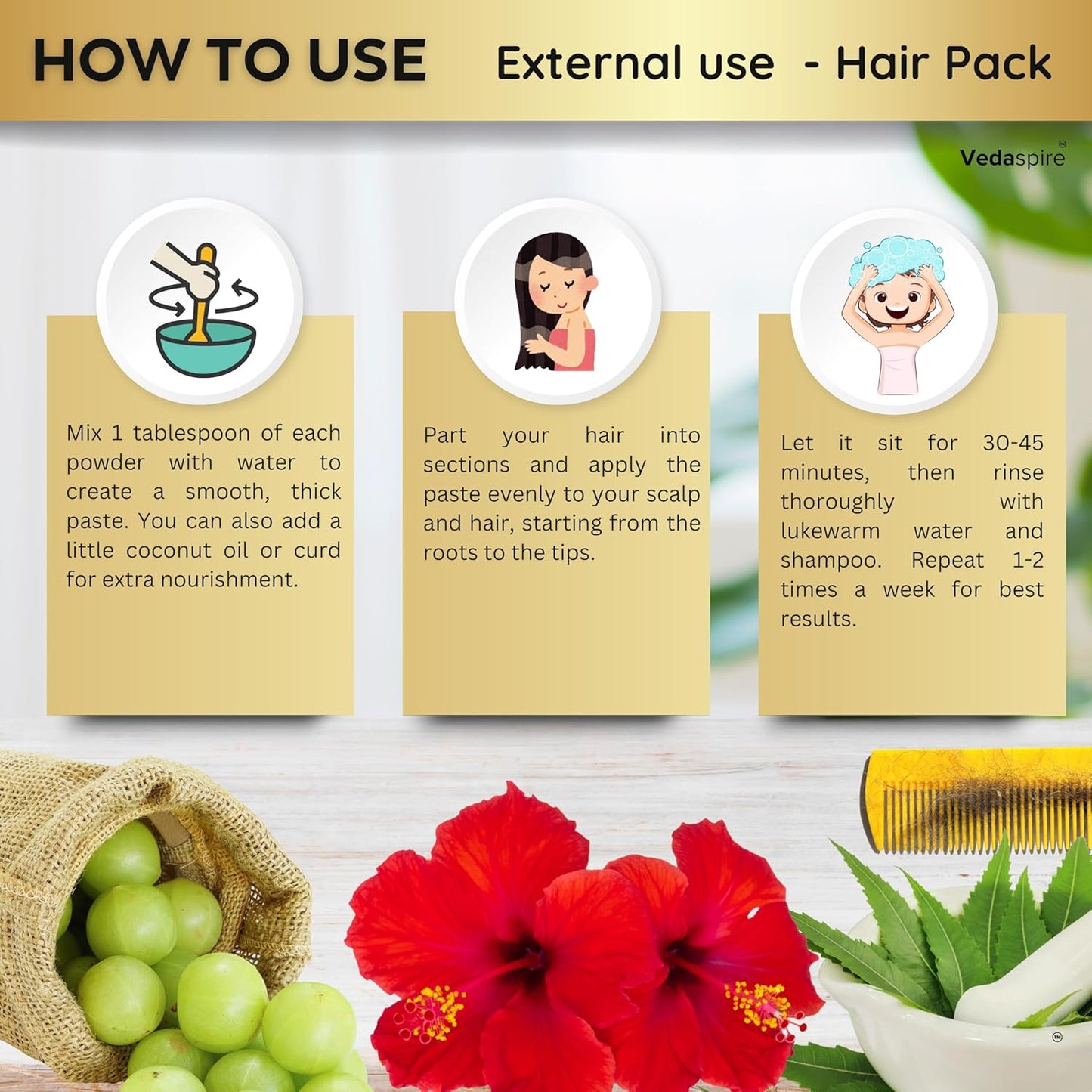 Amla, Hibiscus & Neem Powder Combo | Natural Hair & Face Pack | For Hair Growth, Dandruff, Dull & Damaged Hair | Acne, Skin Glow | Strengthens & Conditions | Pack of 3 (50g Each)