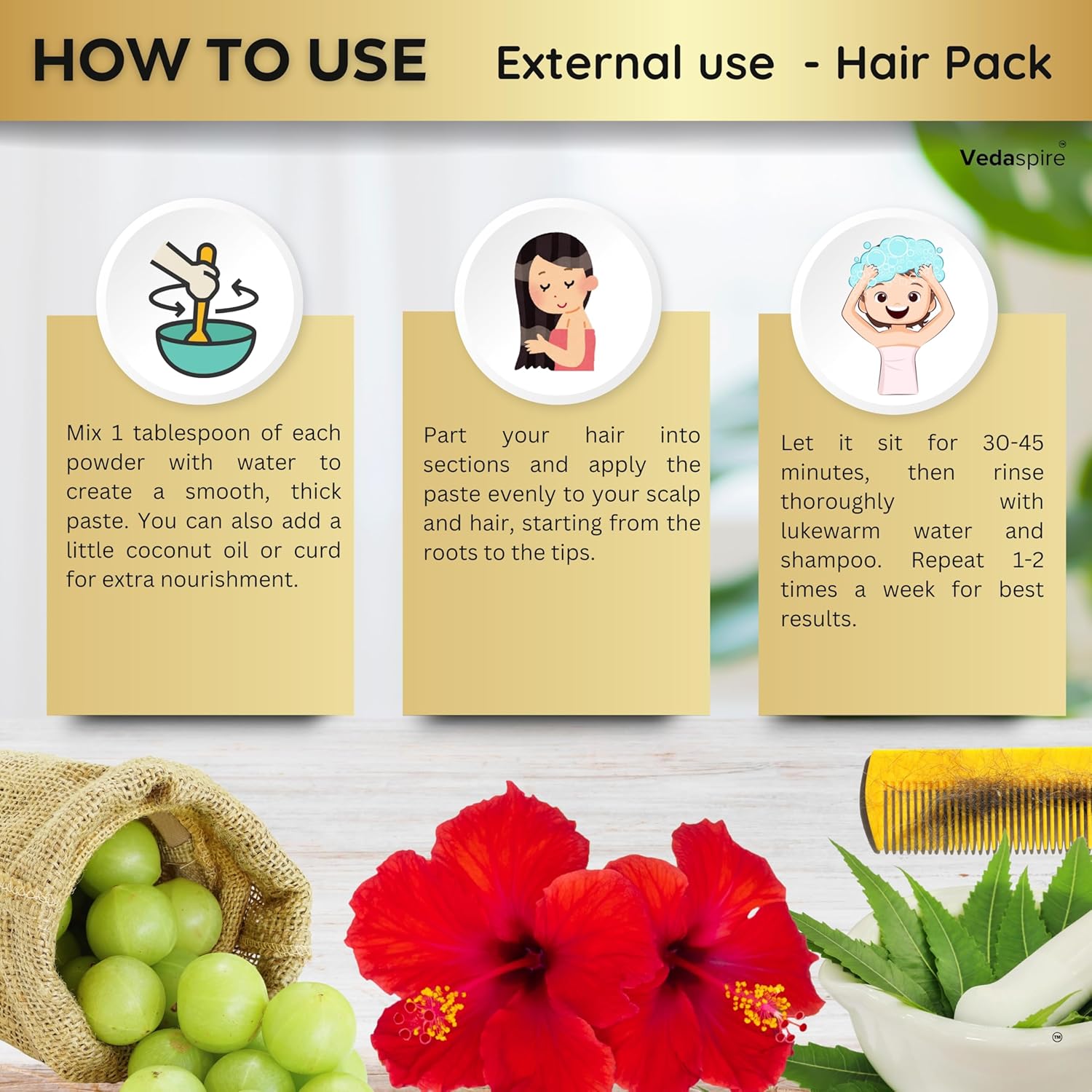 Amla, Hibiscus & Neem Powder Combo | Natural Hair & Face Pack | For Hair Growth, Dandruff, Dull & Damaged Hair | Acne, Skin Glow | Strengthens & Conditions | Pack of 3 (50g Each)