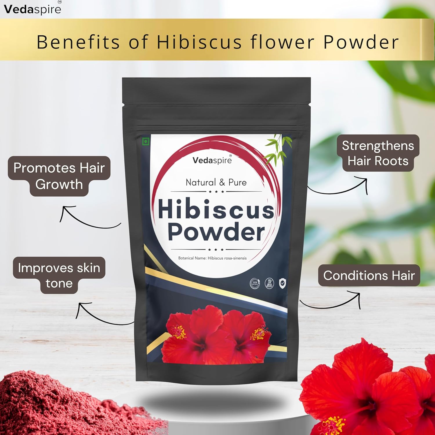 Hibiscus Flower Powder for Hair Growth & Face | Natural Hibiscus Powder for Dandruff, Glowing Skin, Dry & Dull Hair | Herbal Hair Mask & Face Pack – 100g
